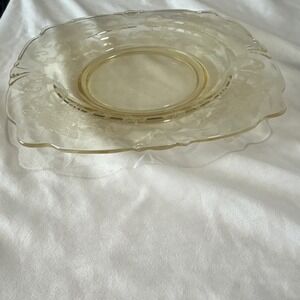 Clear depression glass square plate with floral design